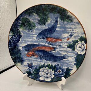 Toyo Vintage Koi Goldfish Lotus Flower Large Serving Plate - Japan